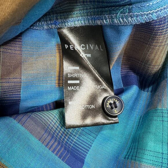 NWT Percival Razzle Check Long Sleeve Shirt Organic Cotton Blue Multi Mens Sz L - Picture 10 of 12